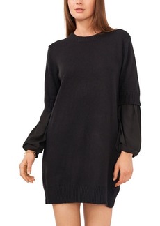 Vince Camuto Layered Mixed Media Long Sleeve Sweater Dress in Rich Black at Nordstrom