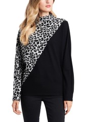 Vince Camuto Leopard Jacquard Mix Print Long Sleeve Top in Silver Hthr at Nordstrom