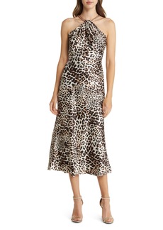 Vince Camuto Leopard Print Chain Halter Neck Dress in Brown at Nordstrom Rack