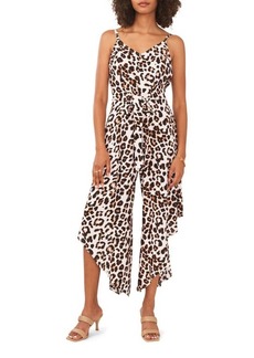 Vince Camuto Leopard Print Tie Front Challis Jumpsuit in New Ivory at Nordstrom