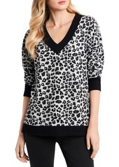 VINCE CAMUTO Leopard Print V Neck Sweater
