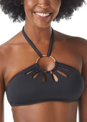 Vince Camuto Logo-Ring Cutout Halter Bikini Top - Black