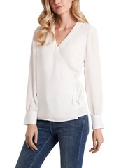 Vince Camuto Long Sleeve Georgette Wrap Blouse in New Ivory at Nordstrom