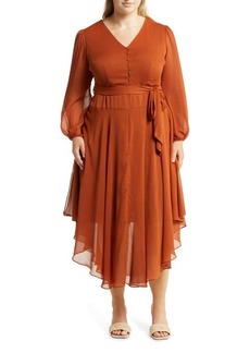 Vince Camuto Long Sleeve Handkerchief Hem Maxi Dress in Rustic at Nordstrom