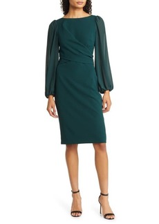 Vince Camuto Long Sleeve Stretch Crepe Sheath Dress in Hunter at Nordstrom