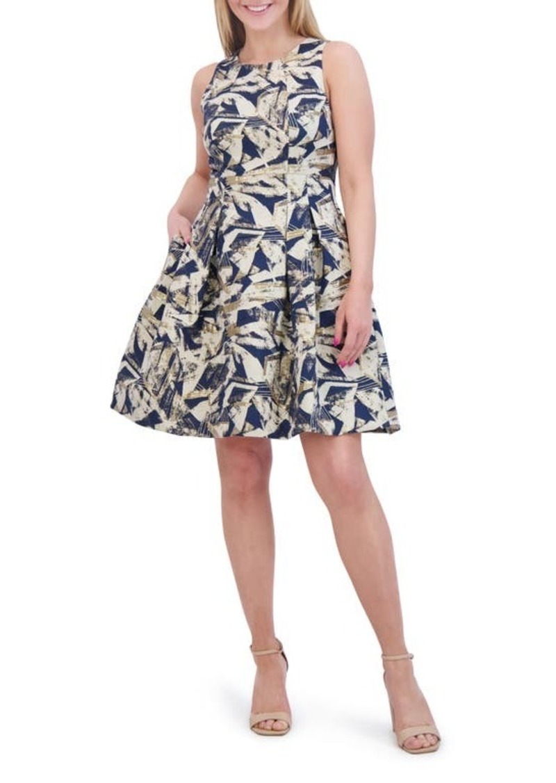 Vince Camuto Metallic Abstract Print Jacquard Fit & Flare Dress
