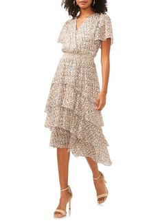 Vince Camuto Metallic Abstract Print Tiered Dress