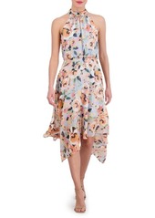 Vince Camuto Metallic Floral Asymmetric Hem Chiffon Dress