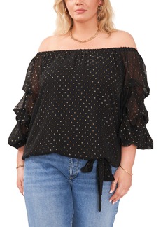 Vince Camuto Metallic Off the Shoulder Bubble Sleeve Blouse in Rich Black at Nordstrom Rack