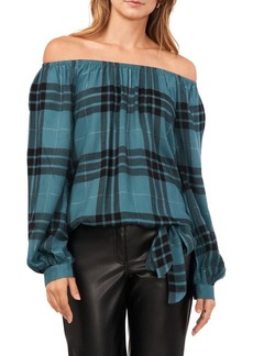 Vince Camuto Metallic Plaid Off the Shoulder Top