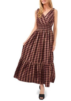 Vince Camuto Metallic Pucker Plaid Maxi Dress in Rich Black at Nordstrom