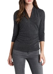 Vince Camuto Metallic V-Neck Sweater in Rich Black at Nordstrom