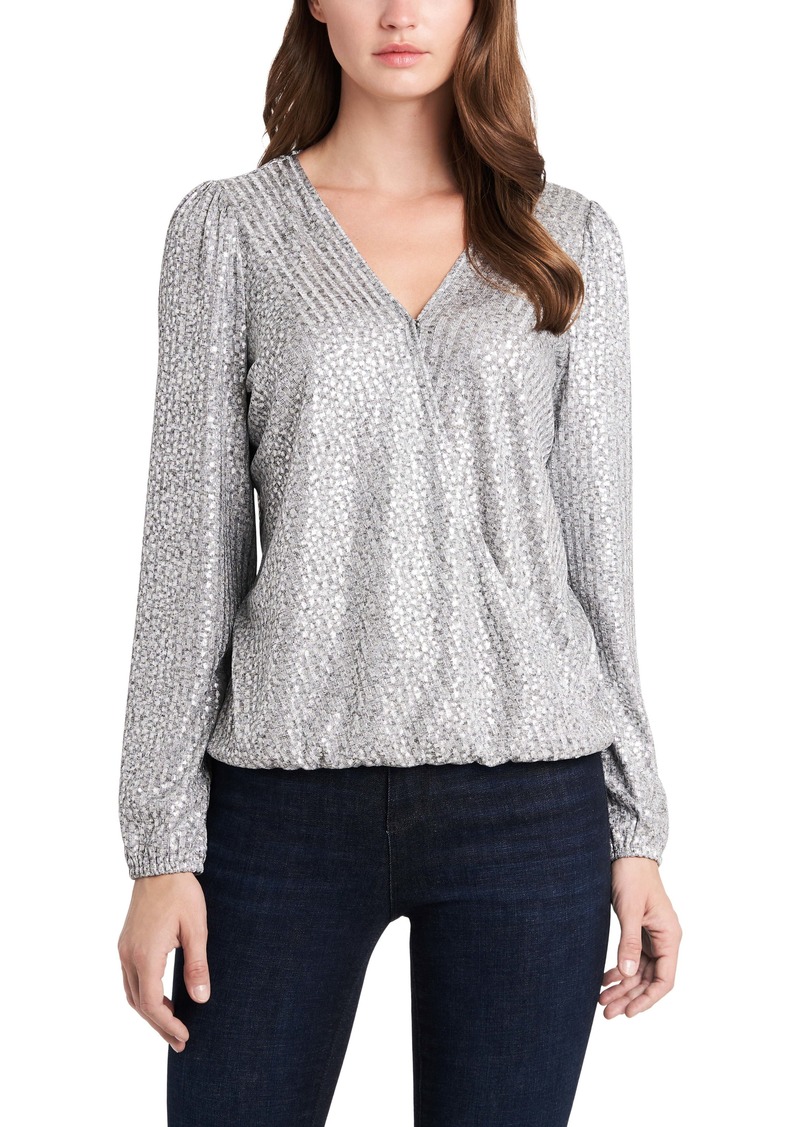 vince camuto long sleeve ruffle lurex top