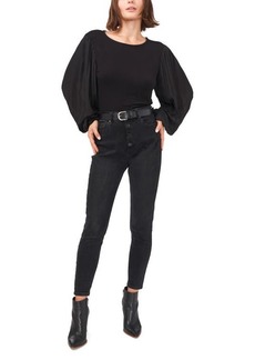 Vince Camuto Mix Media Chiffon Sleeve Top in Rich Black at Nordstrom