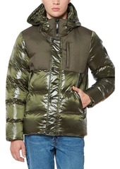 Vince Camuto Mix Media Hooded Puffer Coat in Olive at Nordstrom