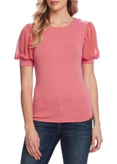 Vince Camuto Mixed Media Chiffon Puff Sleeve Top in Coral Blossom at Nordstrom