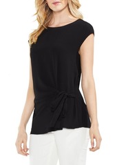 Vince Camuto Mixed Media Tie Front Blouse in Rich Black at Nordstrom