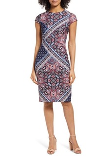 Vince Camuto Mixed Print Scuba Crepe Body-Con Dress in Navy Multi at Nordstrom