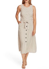 Vince Camuto Natural Stripe Sleeveless Linen Blend A-Line Dress