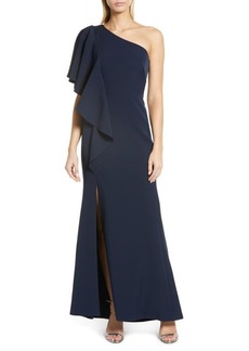 Vince Camuto One-Shoulder Ruffle Sleeve Gown in Navy at Nordstrom