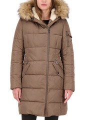 Vince Camuto Faux-Fur-Trim Hooded Asymmetrical Puffer Coat, Created for Macy's