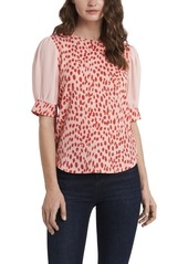 Vince Camuto Petite Puff Sleeve Animal Textured Knit Top