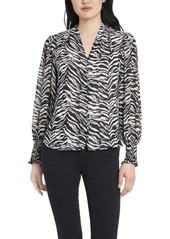 Vince Camuto Women's Petite Smocked Cuff Animal Impressions Blouse