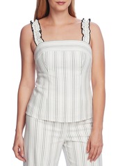 Vince Camuto Pinstriped Ruffle Strap Tank Top