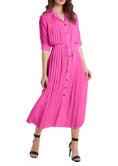 Vince Camuto Pleated Tie Waist Shirtdress in Pink at Nordstrom