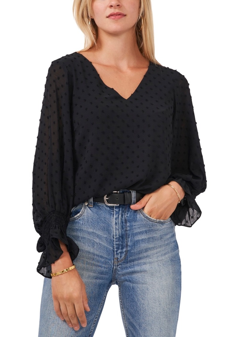 Vince Camuto Women's Clip-Dot Smocked-Cuff Top - Rich Black