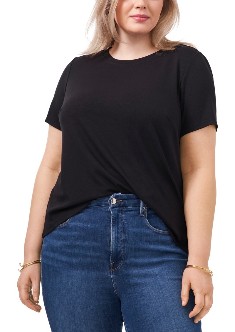 Vince Camuto Plus Size Crewneck Polished Short-Sleeve Knit Top - Rich Black