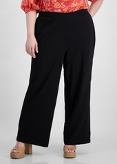 Vince Camuto Plus Size Flat Front Elastic Waist Wide-Leg Pants - Rich Black