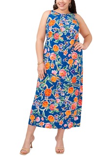 Vince Camuto Plus Size Floral Back Keyhole Sleeveless Dress - Classic Navy