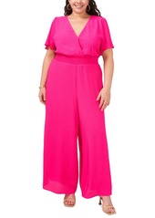 Vince Camuto Plus Size Flutter Sleeve Smocked Waist Jumpsuit - Hot Pink