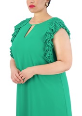 Vince Camuto Plus Size Jewel-Neck Pleat-Sleeve Dress - Green