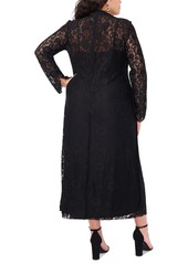 Vince Camuto Plus Size Lace Long-Sleeve Maxi Dress - Rich Black