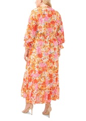 Vince Camuto Plus Size Long-Sleeve Floral-Print Maxi Dress - Tulip Red