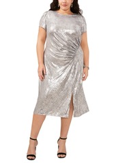 Vince Camuto Plus Size Metallic Ruched Midi Dress - Alloy