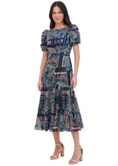 Vince Camuto Plus Size Mixed-Print Puffed-Sleeve Maxi Dress - Hunter