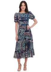 Vince Camuto Plus Size Mixed-Print Puffed-Sleeve Maxi Dress - Hunter