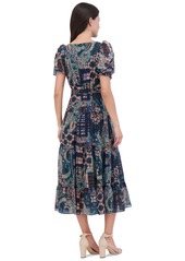 Vince Camuto Plus Size Mixed-Print Puffed-Sleeve Maxi Dress - Hunter