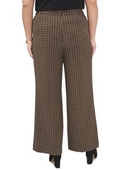 Vince Camuto Plus Size Plaid High Rise Wide-Leg Pants - Light Olive