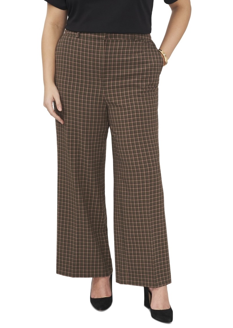 Vince Camuto Plus Size Plaid High Rise Wide-Leg Pants - Light Olive