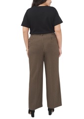 Vince Camuto Plus Size Plaid High Rise Wide-Leg Pants - Light Olive