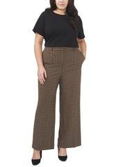 Vince Camuto Plus Size Plaid High Rise Wide-Leg Pants - Light Olive