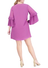Vince Camuto Plus Size Pleated-Sleeve Tie-Neck Shift Dress - Violet