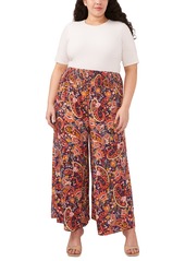 Vince Camuto Plus Size Printed Smocked-Waist Pants - Classic Navy