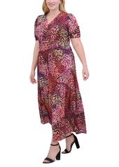 Vince Camuto Plus Size Printed V-Neck Ruched Maxi Dress - Purple