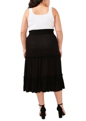 Vince Camuto Plus Size Pull-On Tiered Midi Skirt - Rich Black