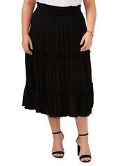 Vince Camuto Plus Size Pull-On Tiered Midi Skirt - Rich Black